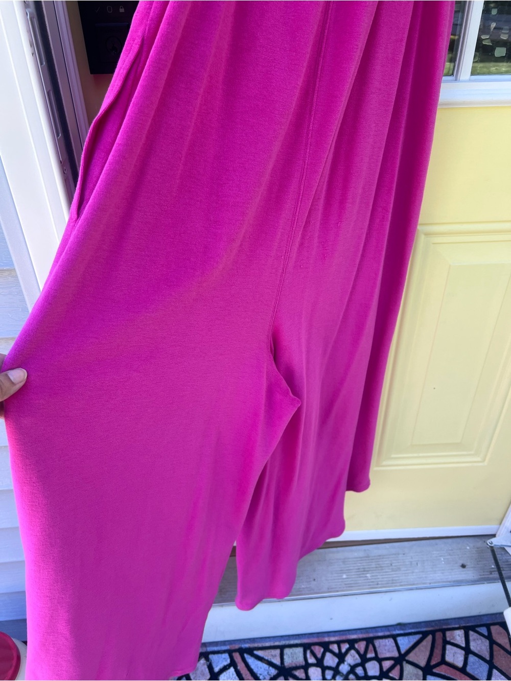 Anthropologie Hot Pink Tie-Shoulder Terry Cloth Cropped Asymmetrical Jumpsuit - Picture 5 of 14